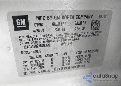 2019 Buick Encore Fwd Preferred z USA, uszkodzony, nr VIN KL4CJASB2KB705642